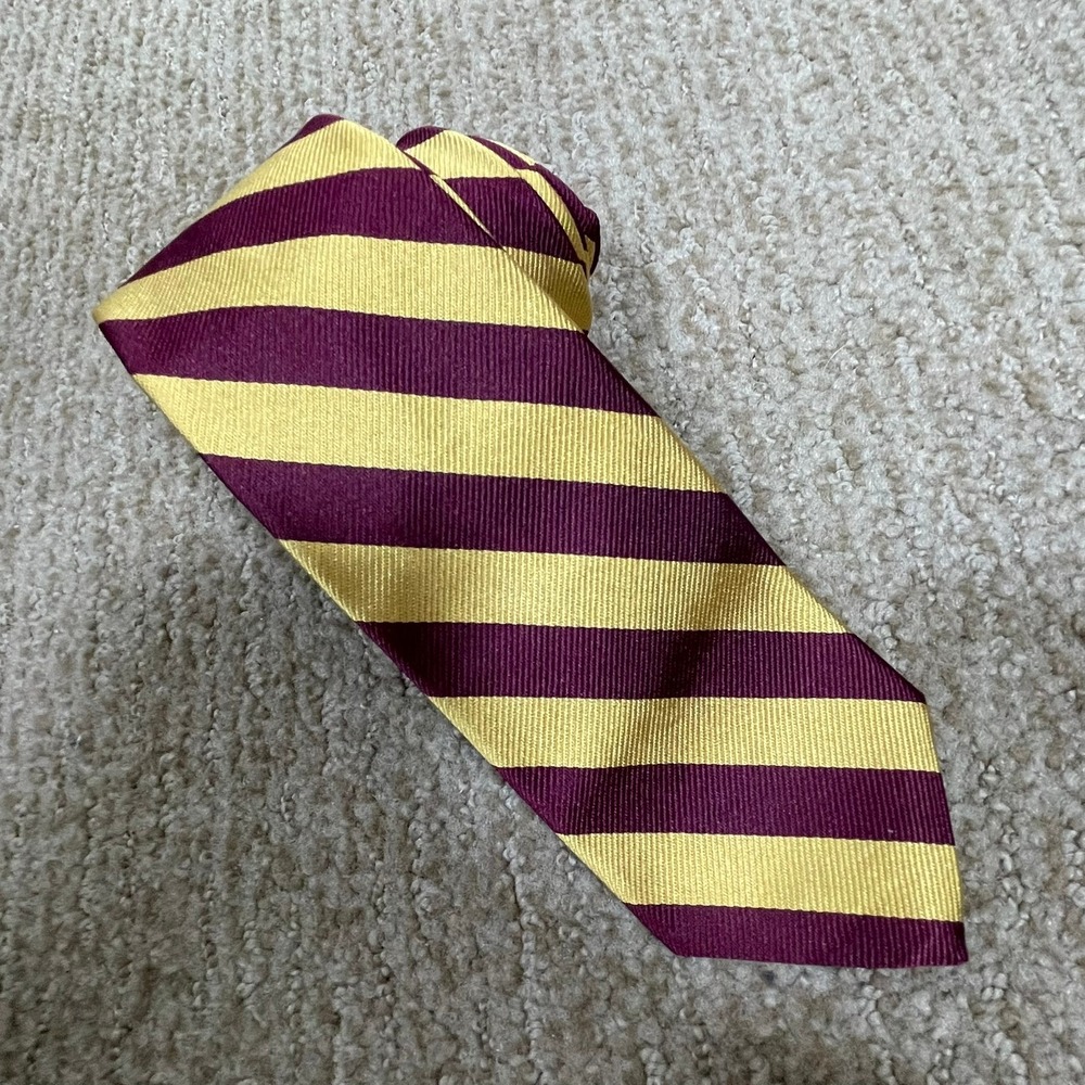 Brooks Brothers Fleece Silk Tie Mens‎ Burgundy Gold Striped Repp Made in USA